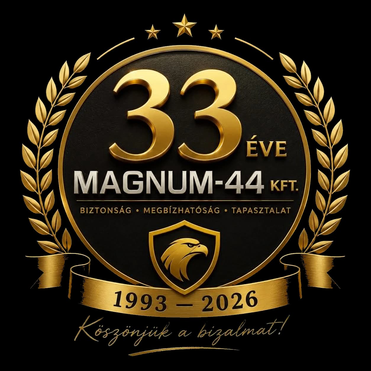 Magnum-44 — 33 éve a biztonságért, jubileumi embléma